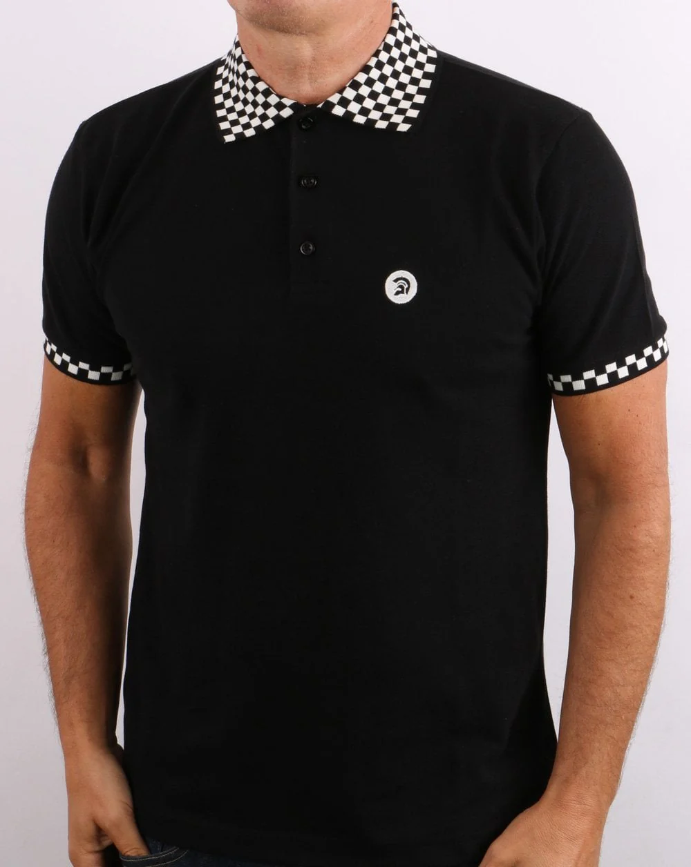 Trojan Chequerboard Polo Shirt Black