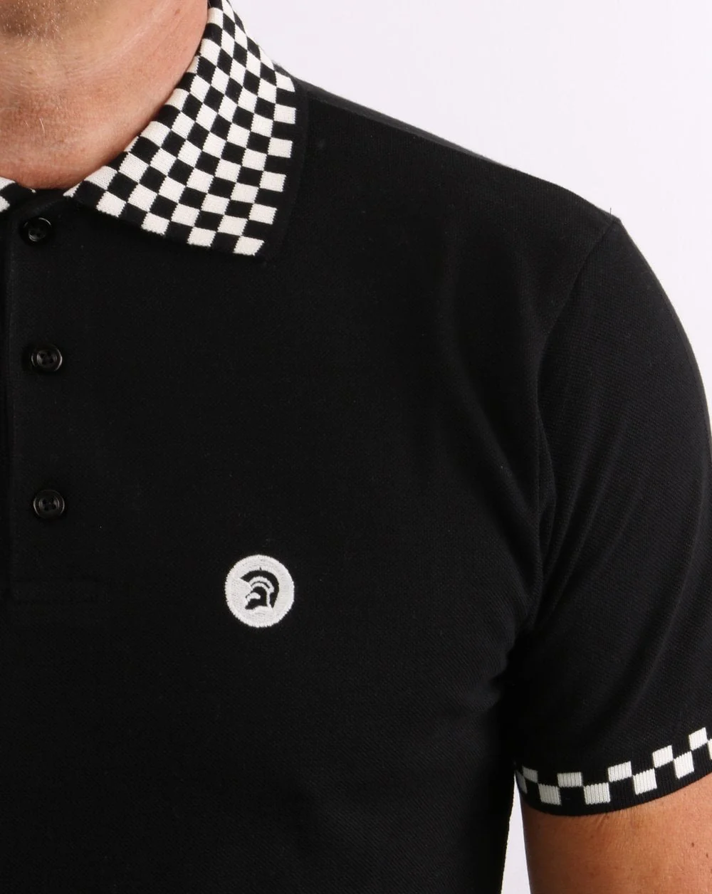 Trojan Chequerboard Polo Shirt Black - Image 2