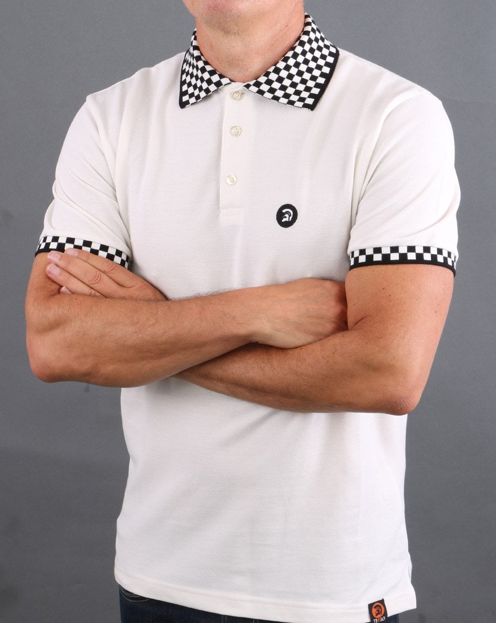 Trojan Chequerboard Polo Shirt Off White - Image 2