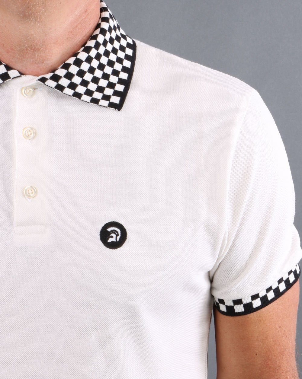 Trojan Chequerboard Polo Shirt Off White - Image 3