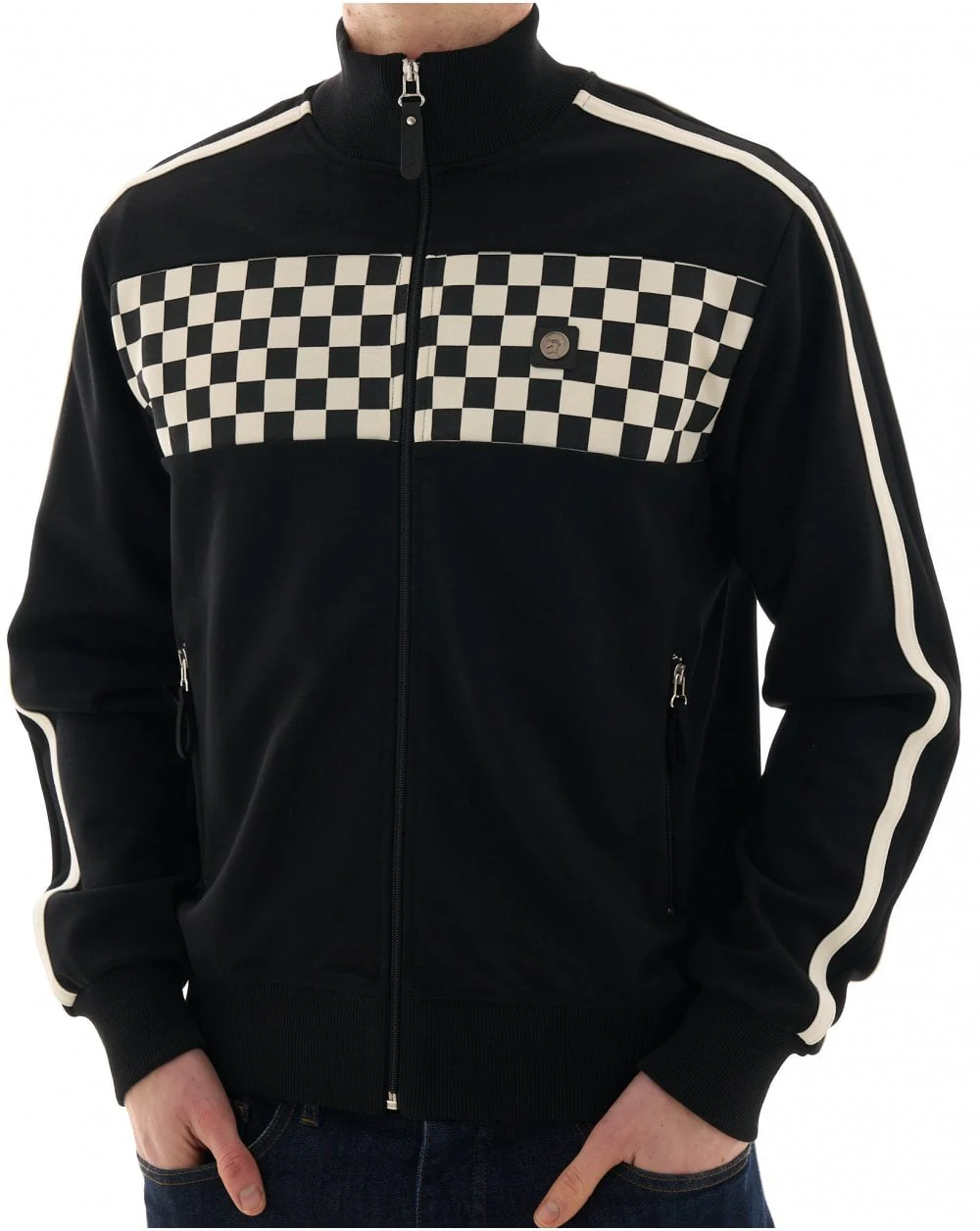 Trojan Chequerboard Track Top Black - Image 3
