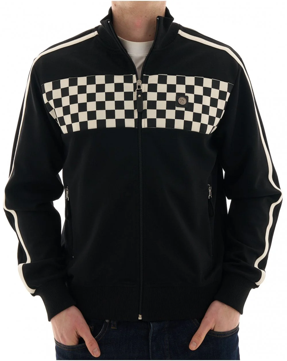 Trojan Chequerboard Track Top Black - Image 4