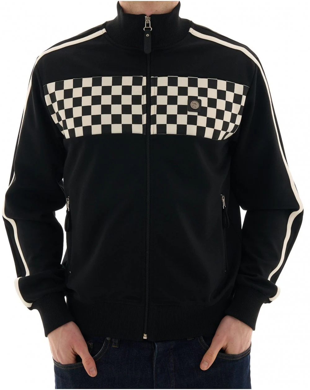 Trojan Chequerboard Track Top Black - Image 6