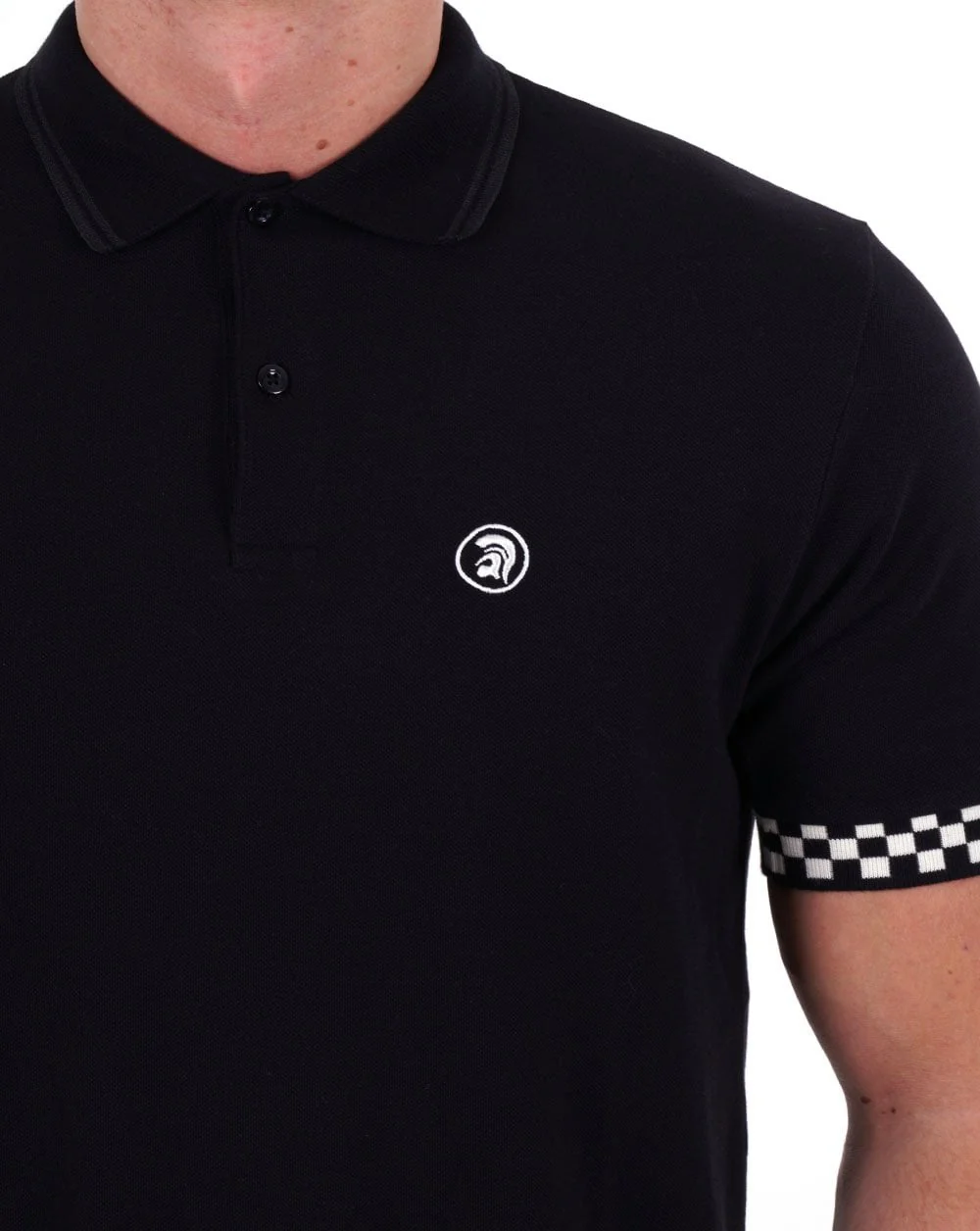 Trojan Chequerboard Trim Polo Black - Image 2