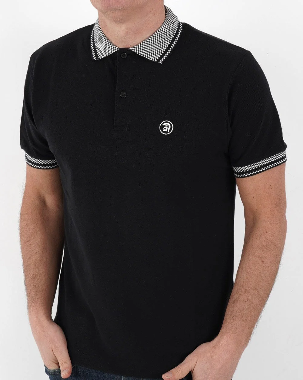 Trojan Chequerboard Trim Polo Shirt Black