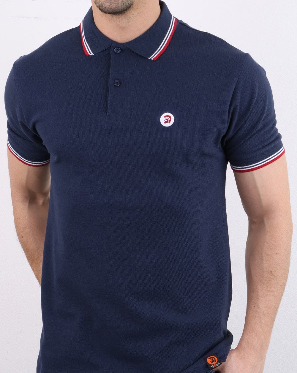 Trojan Classic Tipped Polo Shirt Navy - Image 3