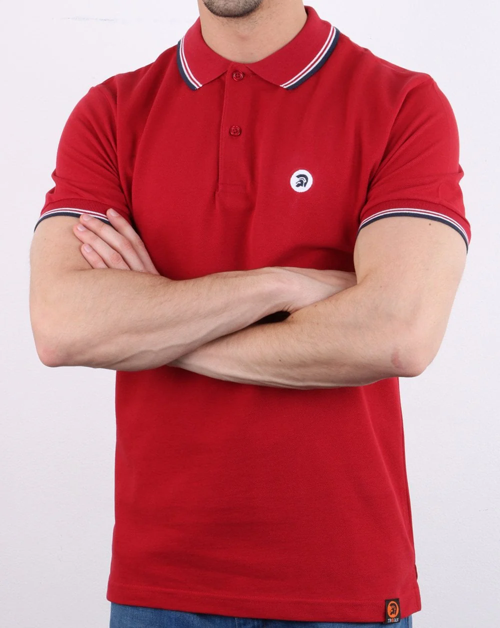 Trojan Classic Tipped Polo Shirt Red - Image 3