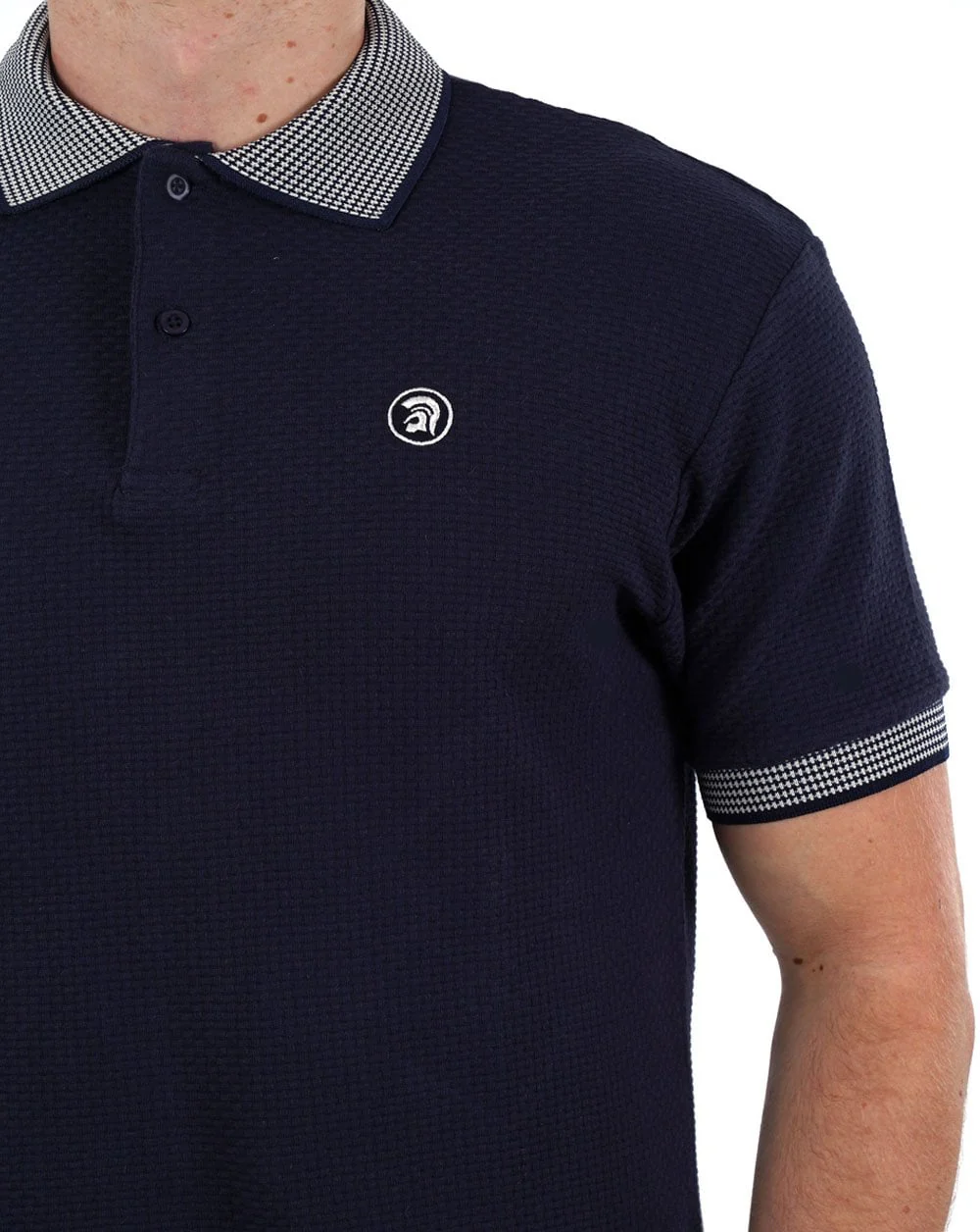 Trojan Contrast Texture Polo Navy - Image 2