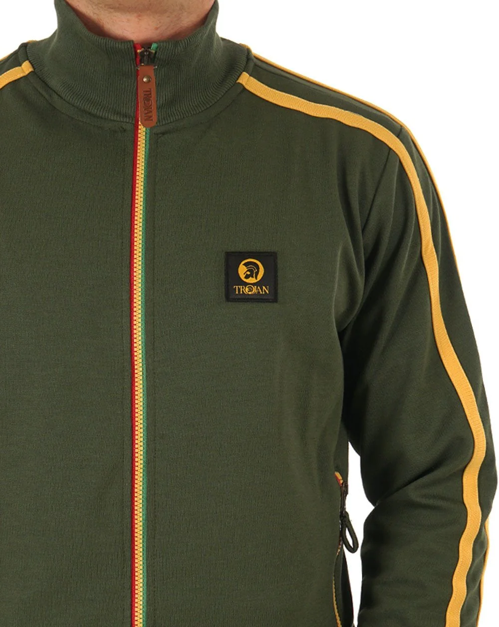 Trojan Contrast Zip Track Top Army Green - Image 2