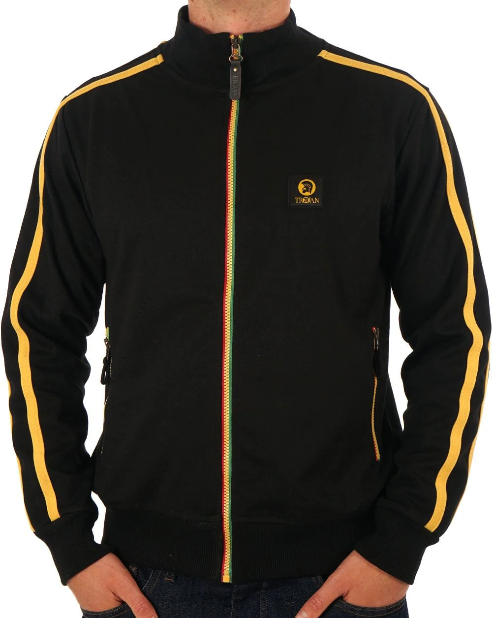 Trojan Contrast Zip Track Top Black