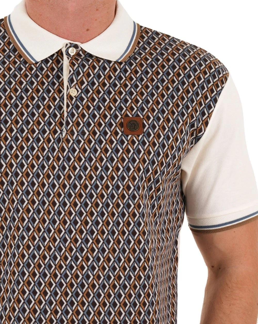 Trojan Diamond Jacquard Panel Polo Ecru - Image 2