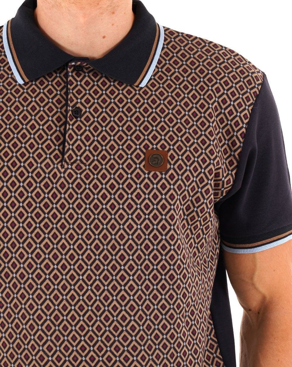 Trojan Diamond Jacquard Panel Polo Navy - Image 2