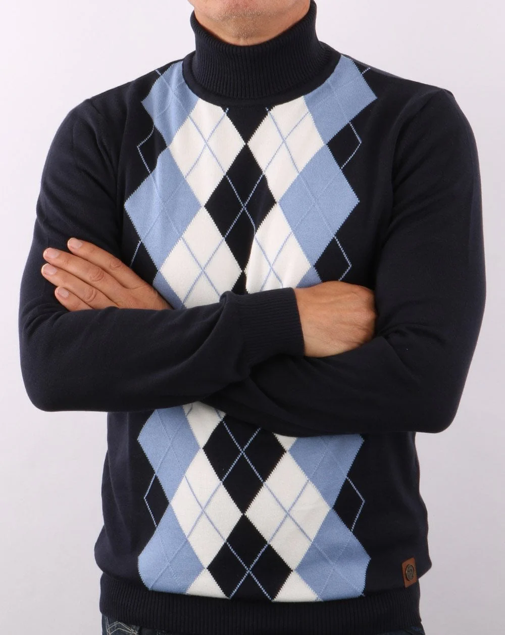 Trojan Diamond Knit Roll Neck Navy - Image 2