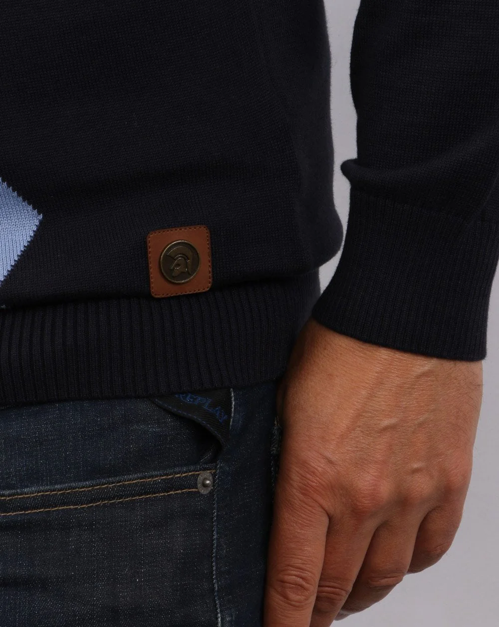 Trojan Diamond Knit Roll Neck Navy - Image 3
