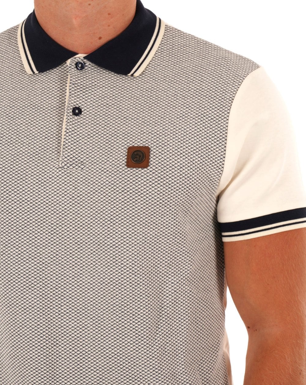 Trojan Diamond Panel Polo Ecru/Navy - Image 2