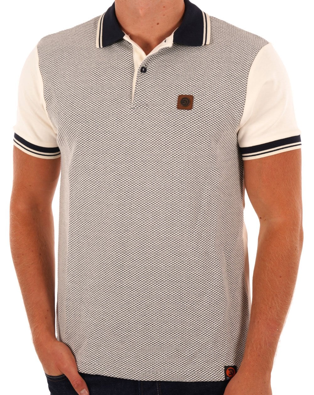 Trojan Diamond Panel Polo Ecru/Navy - Image 3
