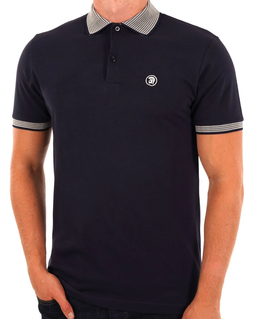 Trojan Dogstooth Collar Polo Navy