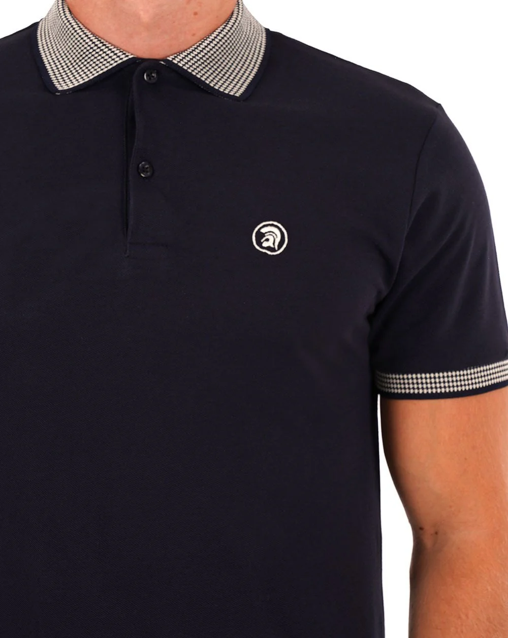 Trojan Dogstooth Collar Polo Navy - Image 2