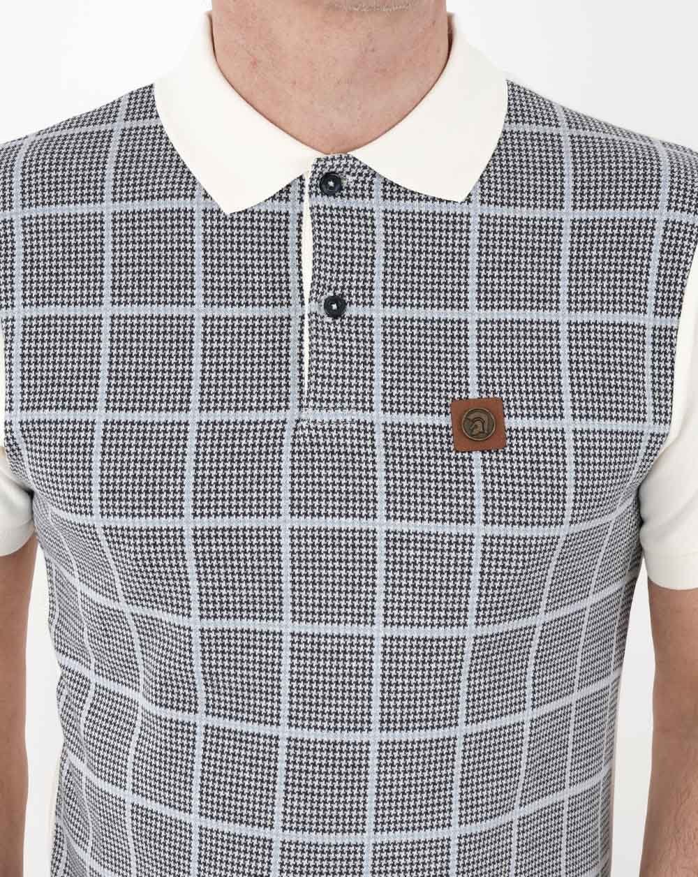 Trojan Dogtooth Check Panel Polo Cream - Image 2