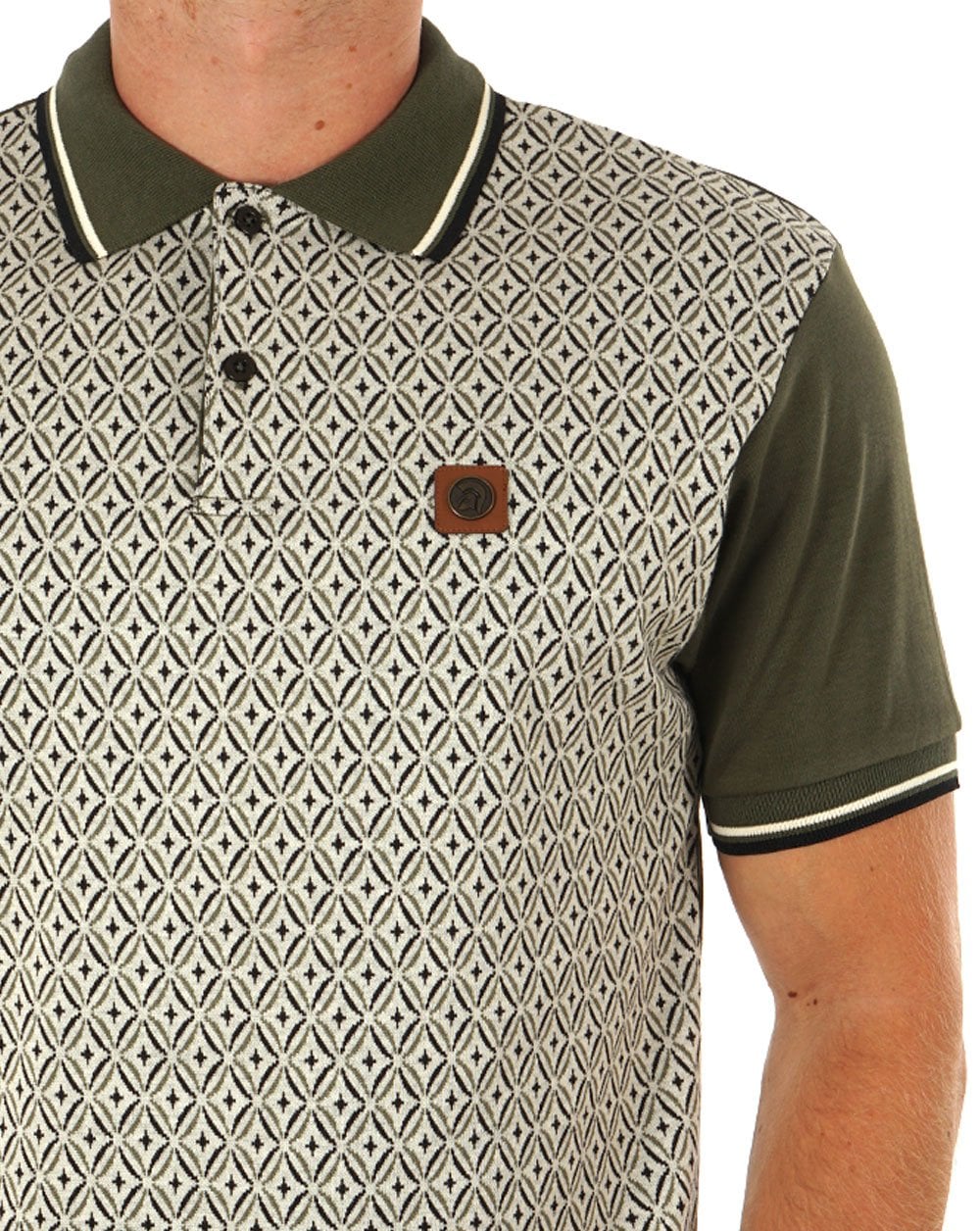 Trojan Geometric Panel Polo Army Green - Image 2