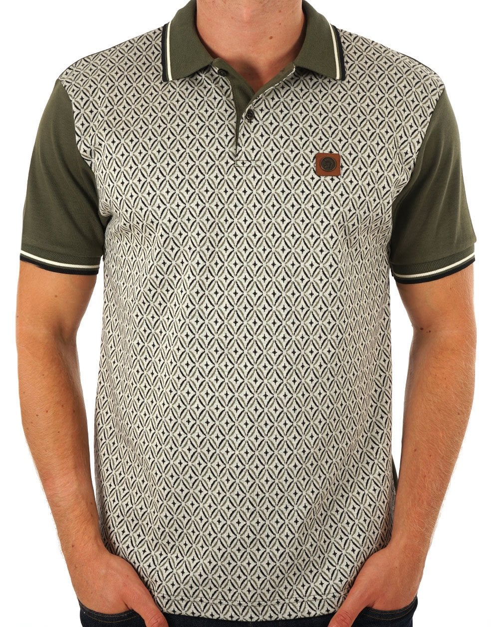 Trojan Geometric Panel Polo Army Green - Image 3