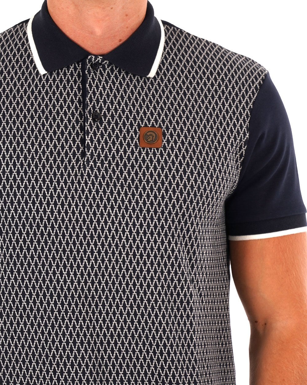 Trojan Geometric Panel Polo Shirt Navy - Image 2