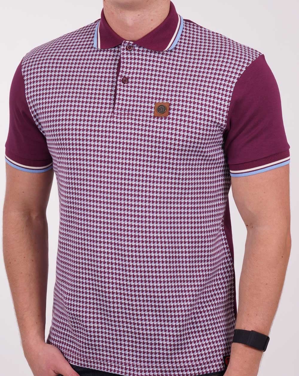 Trojan Geometric Pattern Panel Polo Port/Sky
