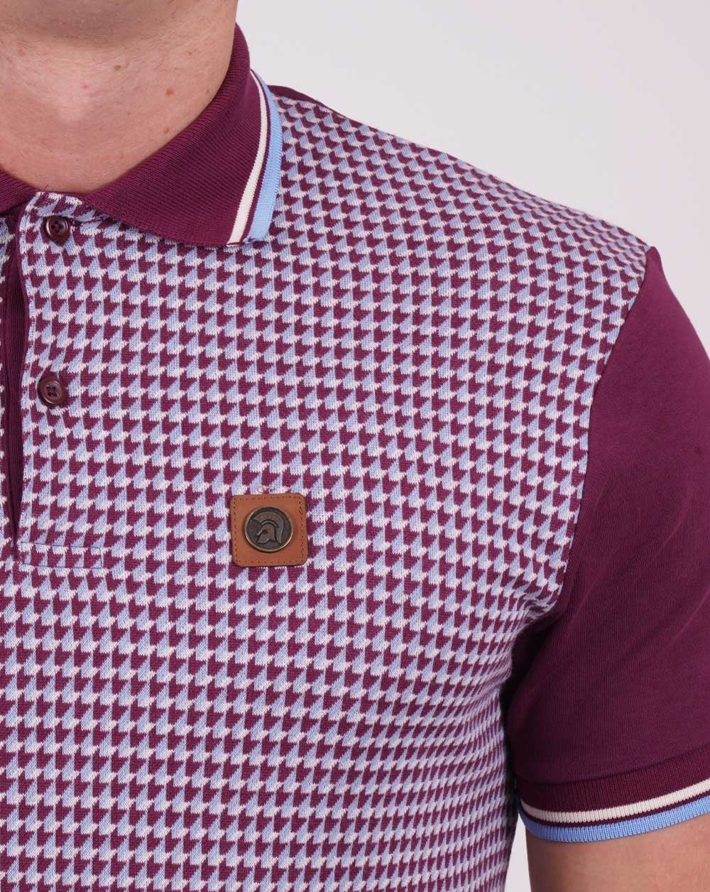 Trojan Geometric Pattern Panel Polo Port/Sky - Image 2