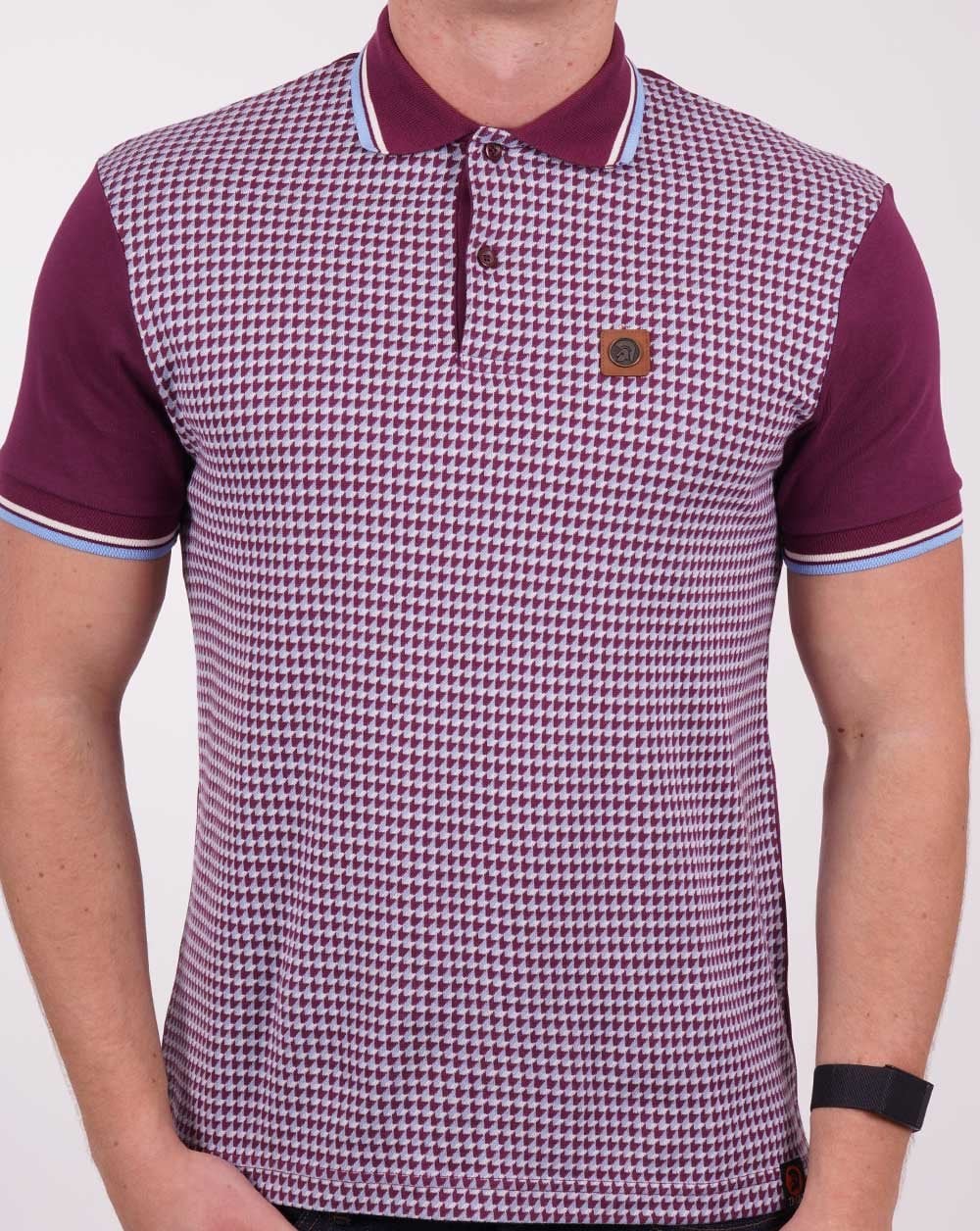 Trojan Geometric Pattern Panel Polo Port/Sky - Image 3