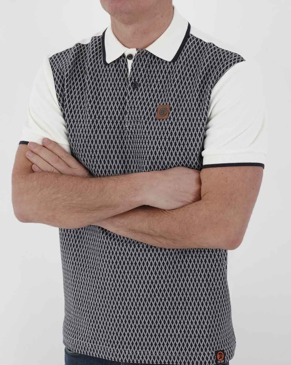Trojan Geometrical Panel Polo Shirt Ecru - Image 2