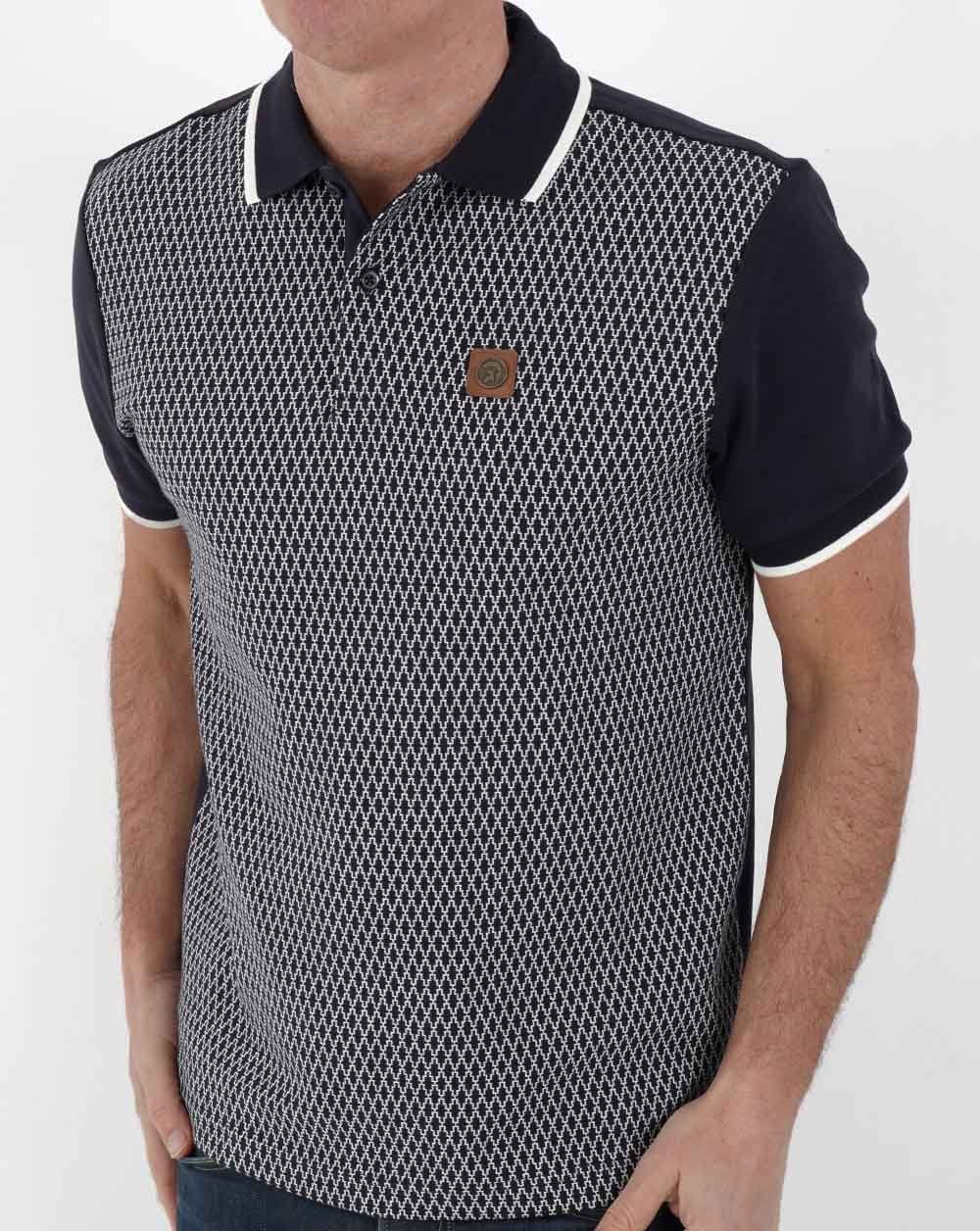 Trojan Geometrical Panel Polo Shirt Navy - Image 3