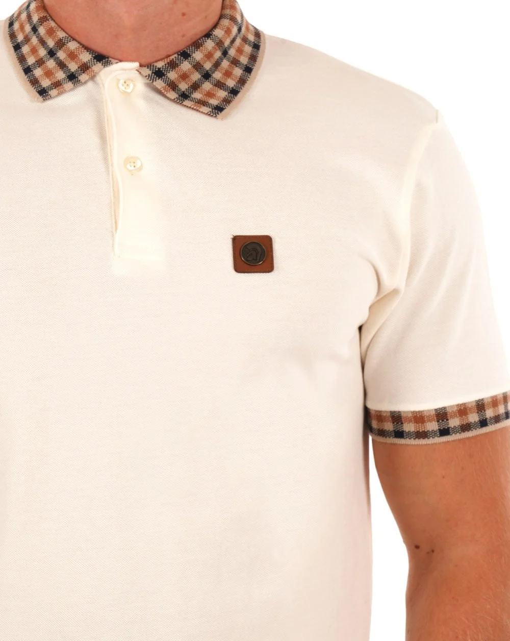 Trojan Gingham Detail Polo Ecru - Image 2