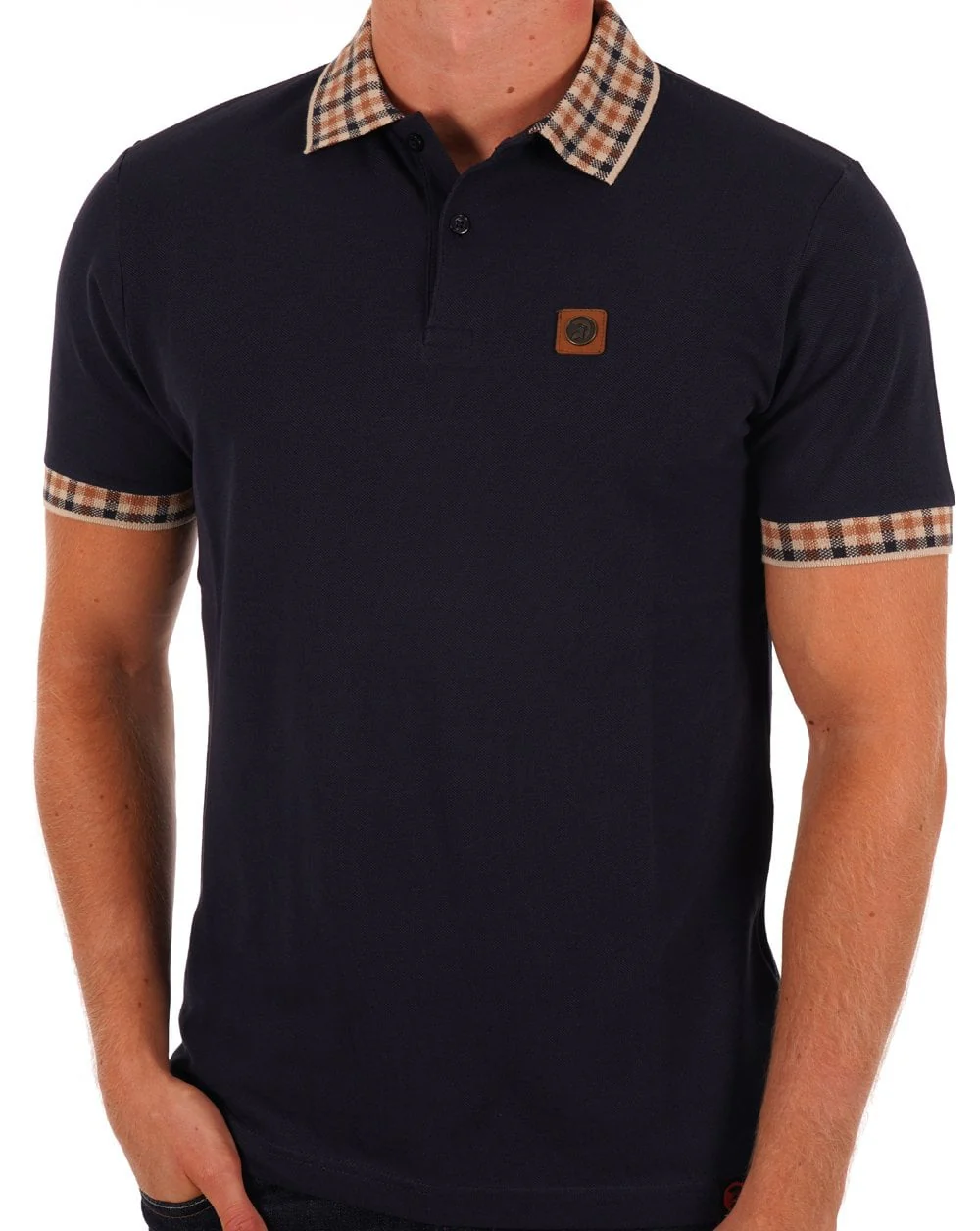 Trojan Gingham Detail Polo Navy - Image 4