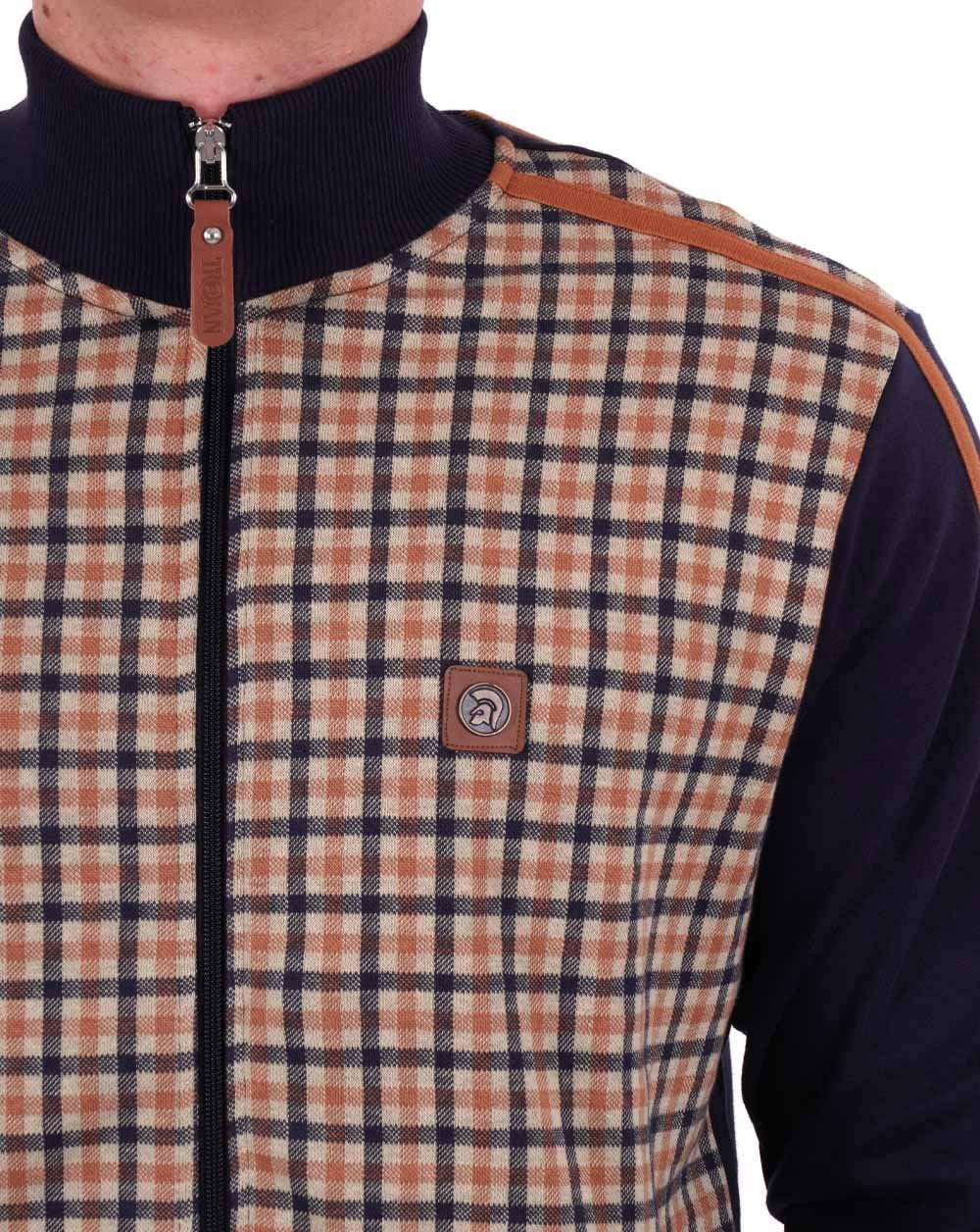 Trojan Gingham Panel Track Top Navy/Camel - Image 3