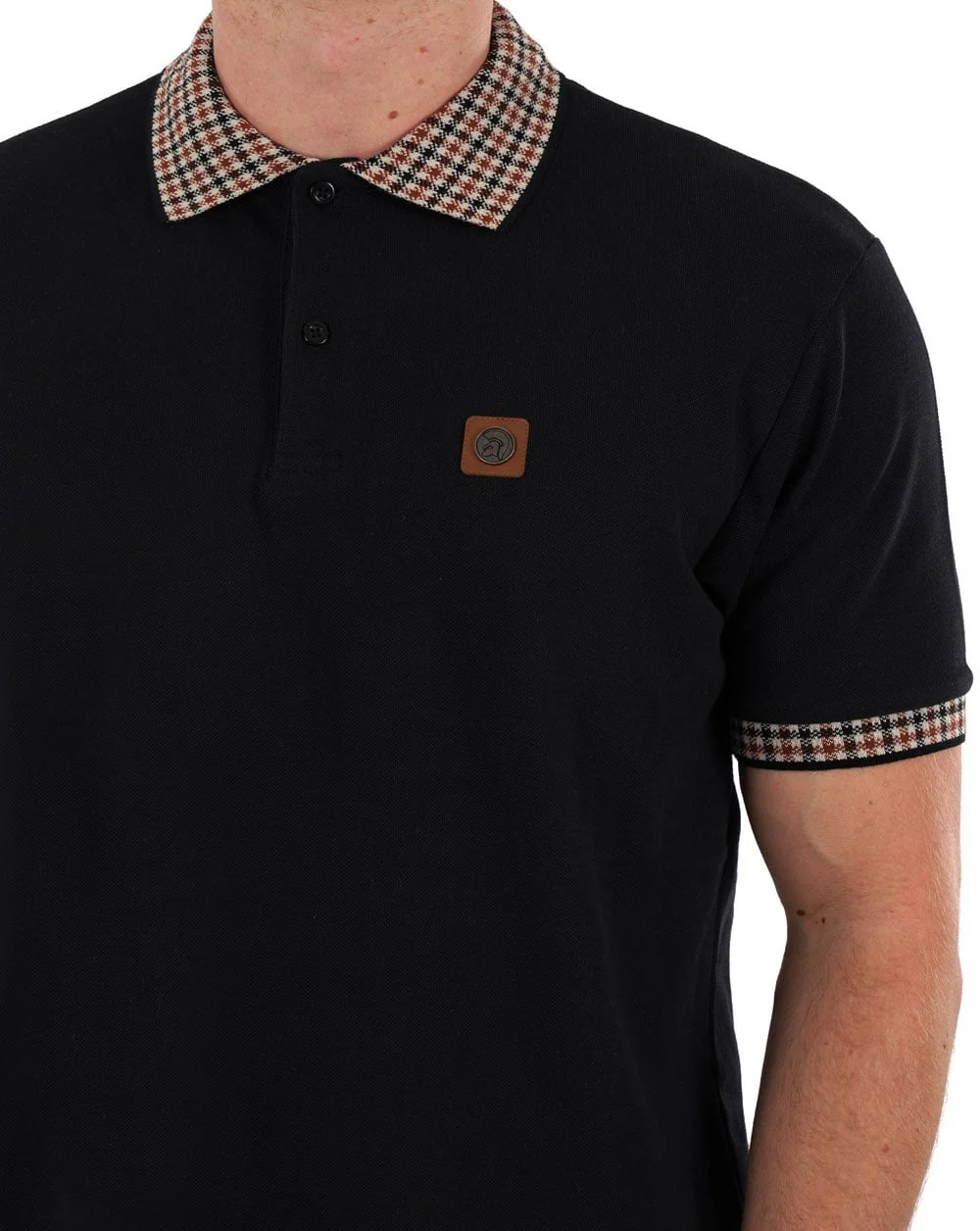 Trojan Gingham Trim Polo Black - Image 2