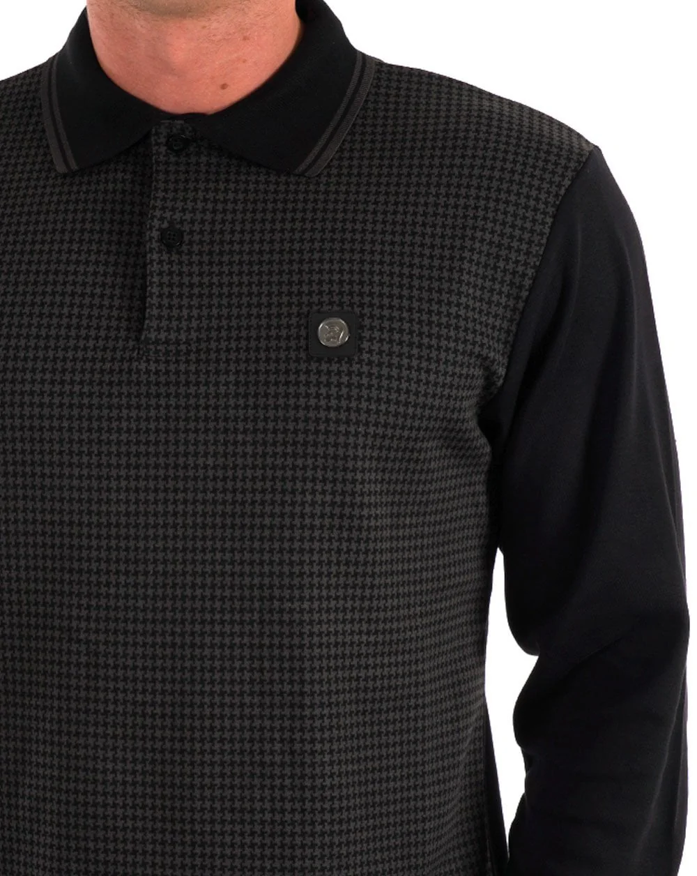 Trojan Houndstooth Long Sleeve Polo Black - Image 2