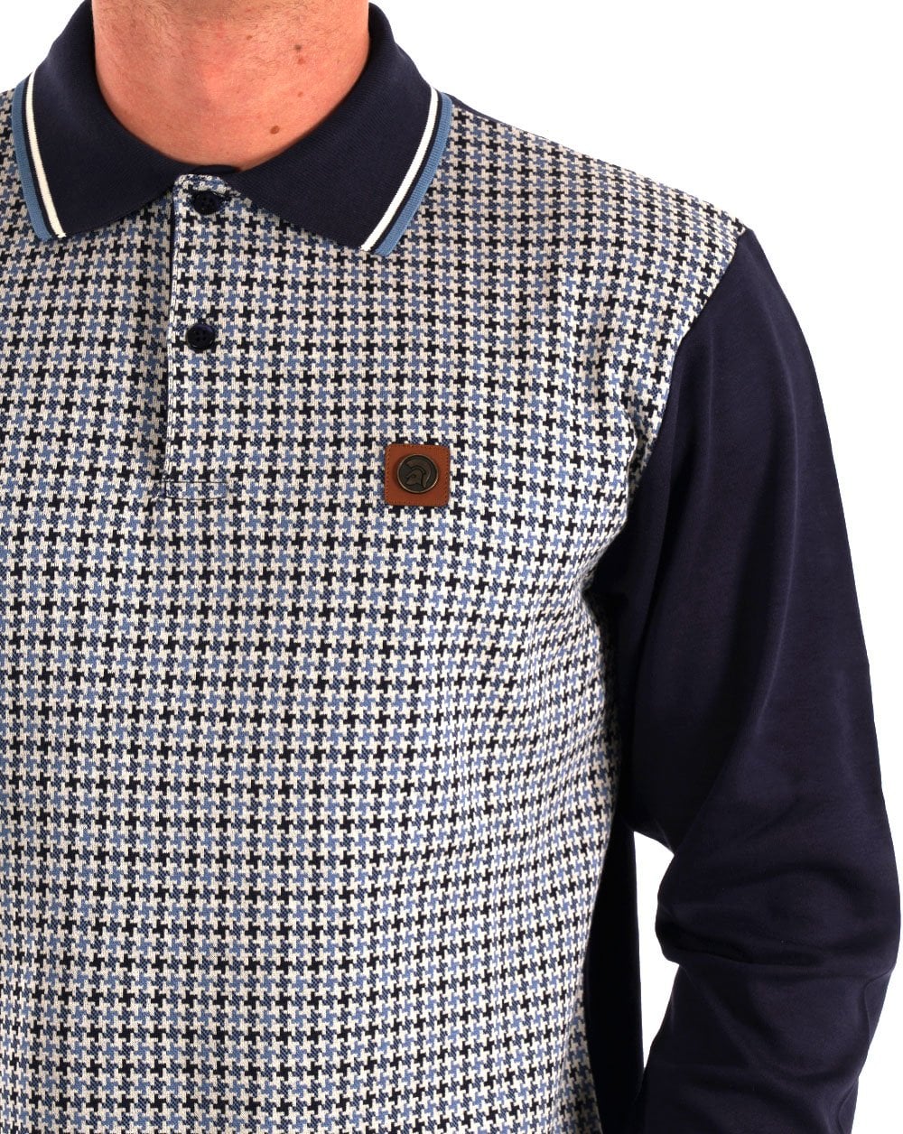 Trojan Houndstooth Long Sleeve Polo Navy - Image 3