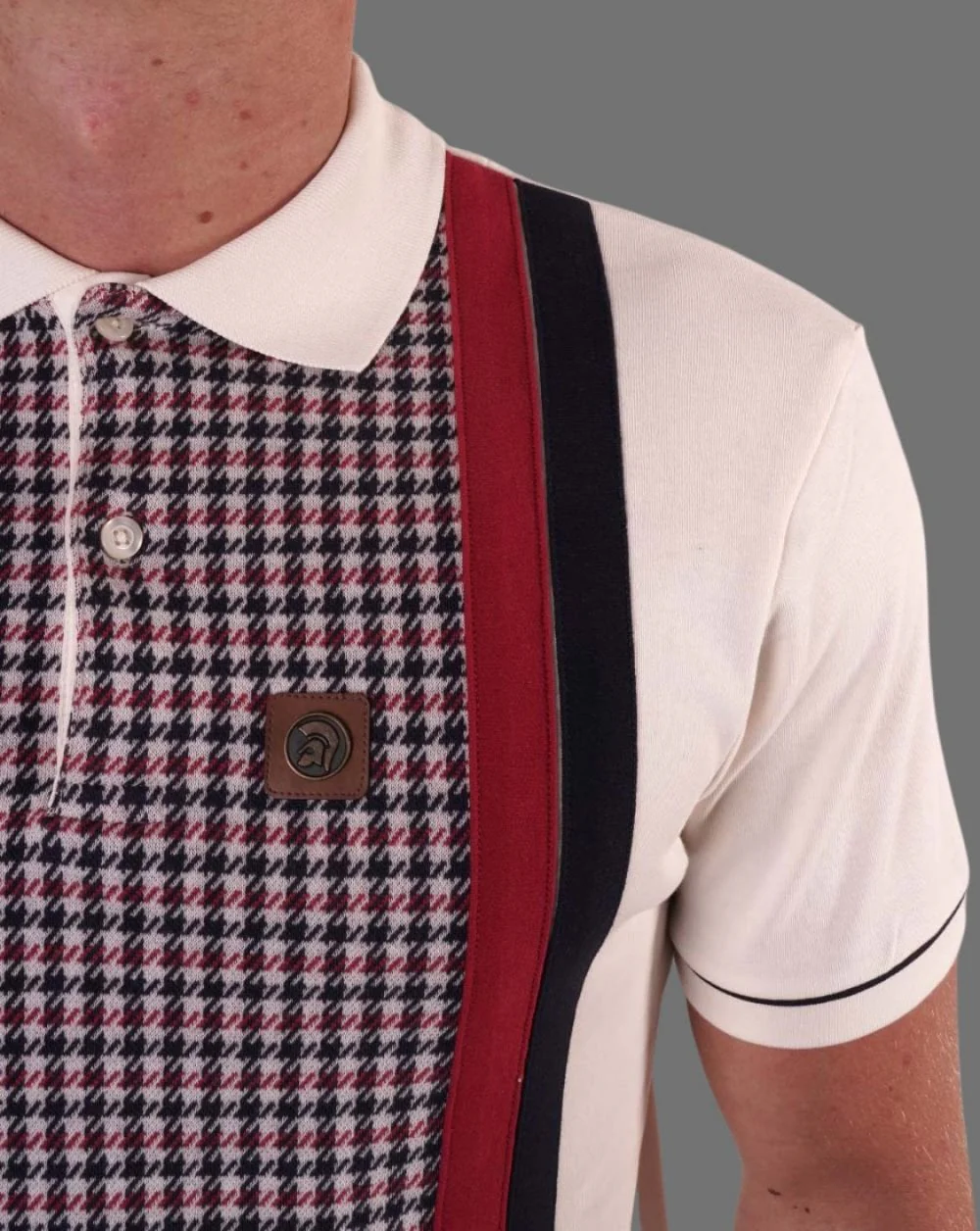 Trojan Houndstooth Panel Polo Ecru - Image 2