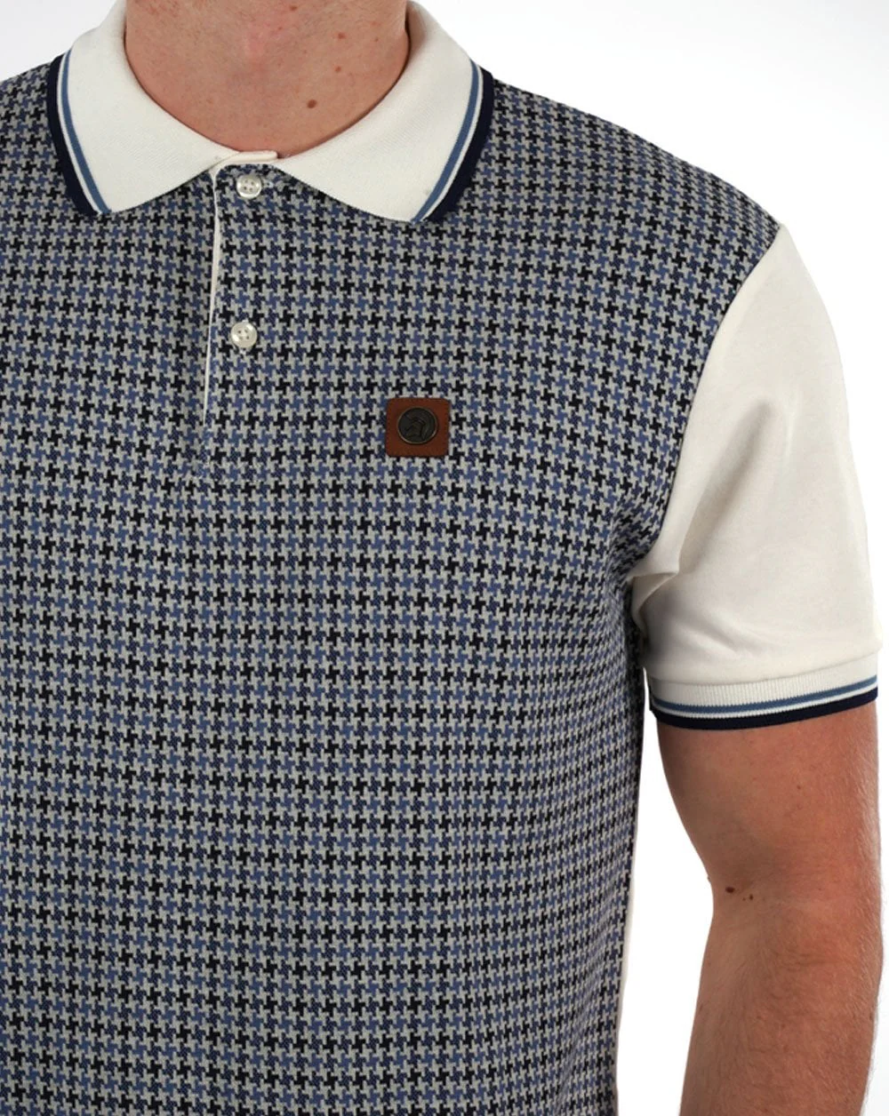 Trojan Houndstooth Panel Polo Ecru - Image 2
