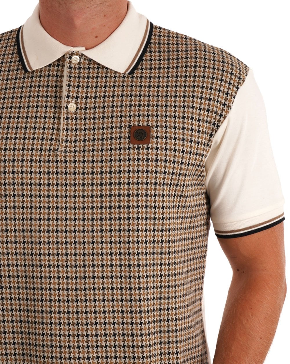 Trojan Houndstooth Panel Polo Ecru - Image 2