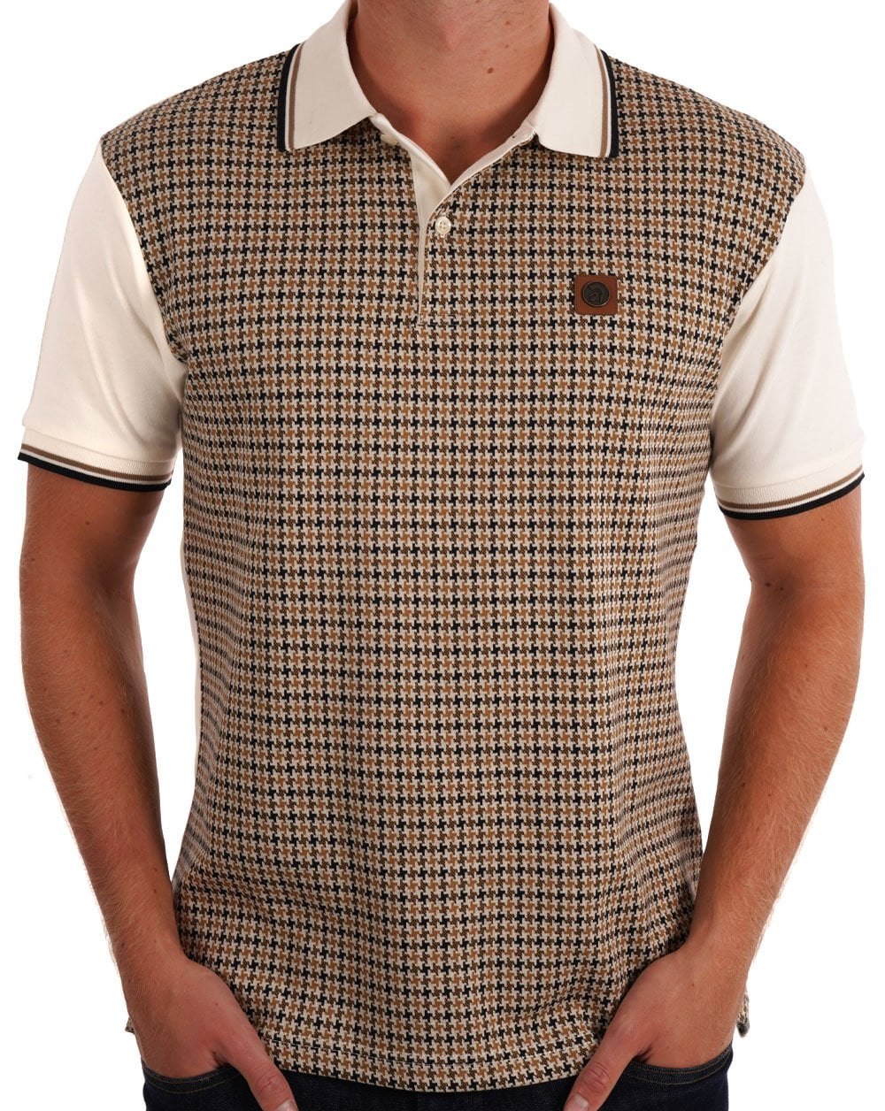Trojan Houndstooth Panel Polo Ecru - Image 3