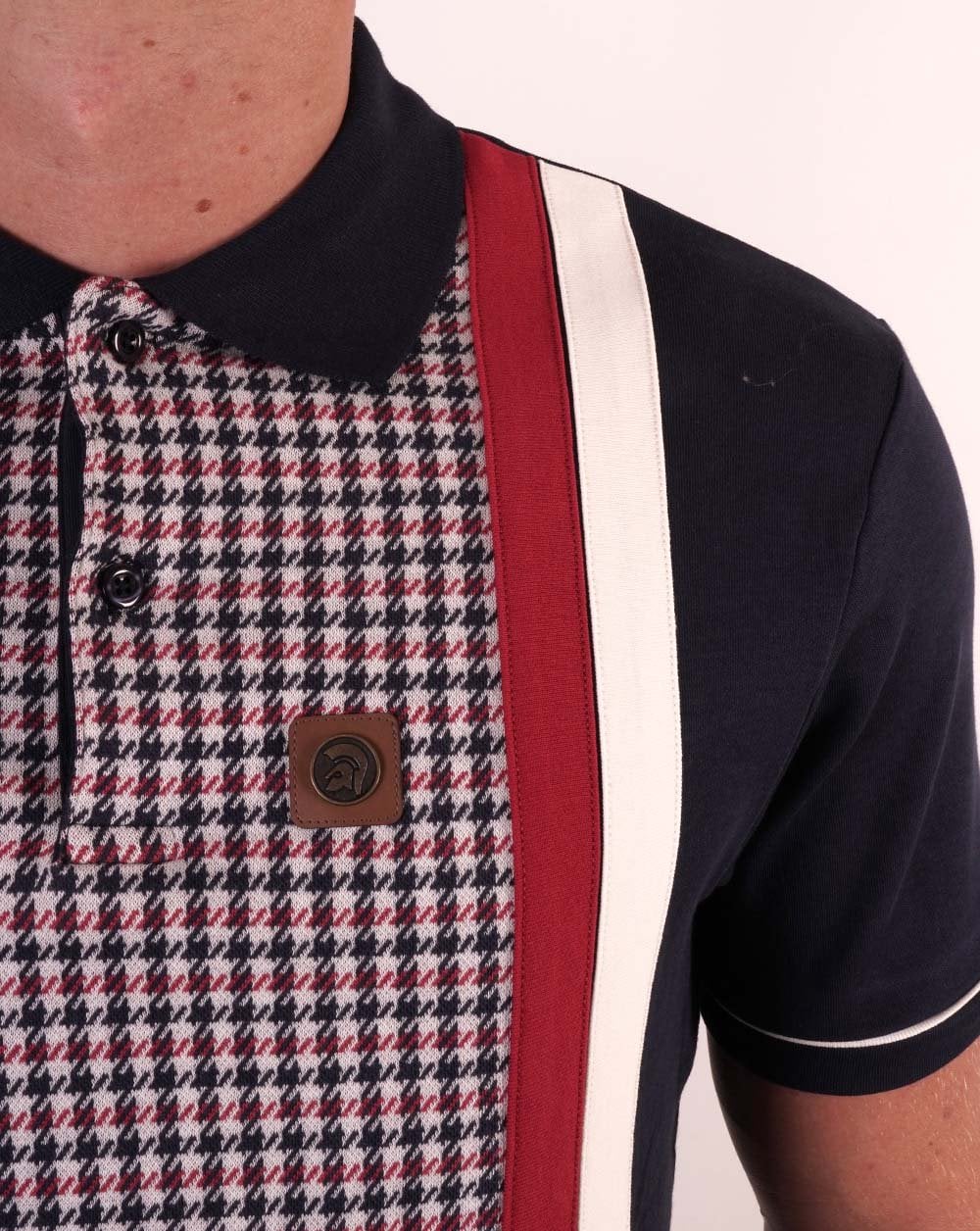 Trojan Houndstooth Panel Polo Navy - Image 2