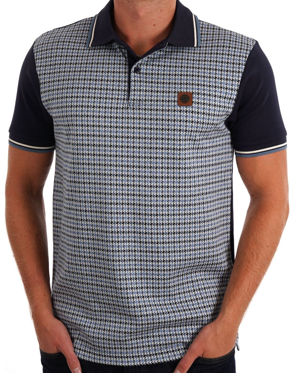 Trojan Houndstooth Panel Polo Navy - Image 2
