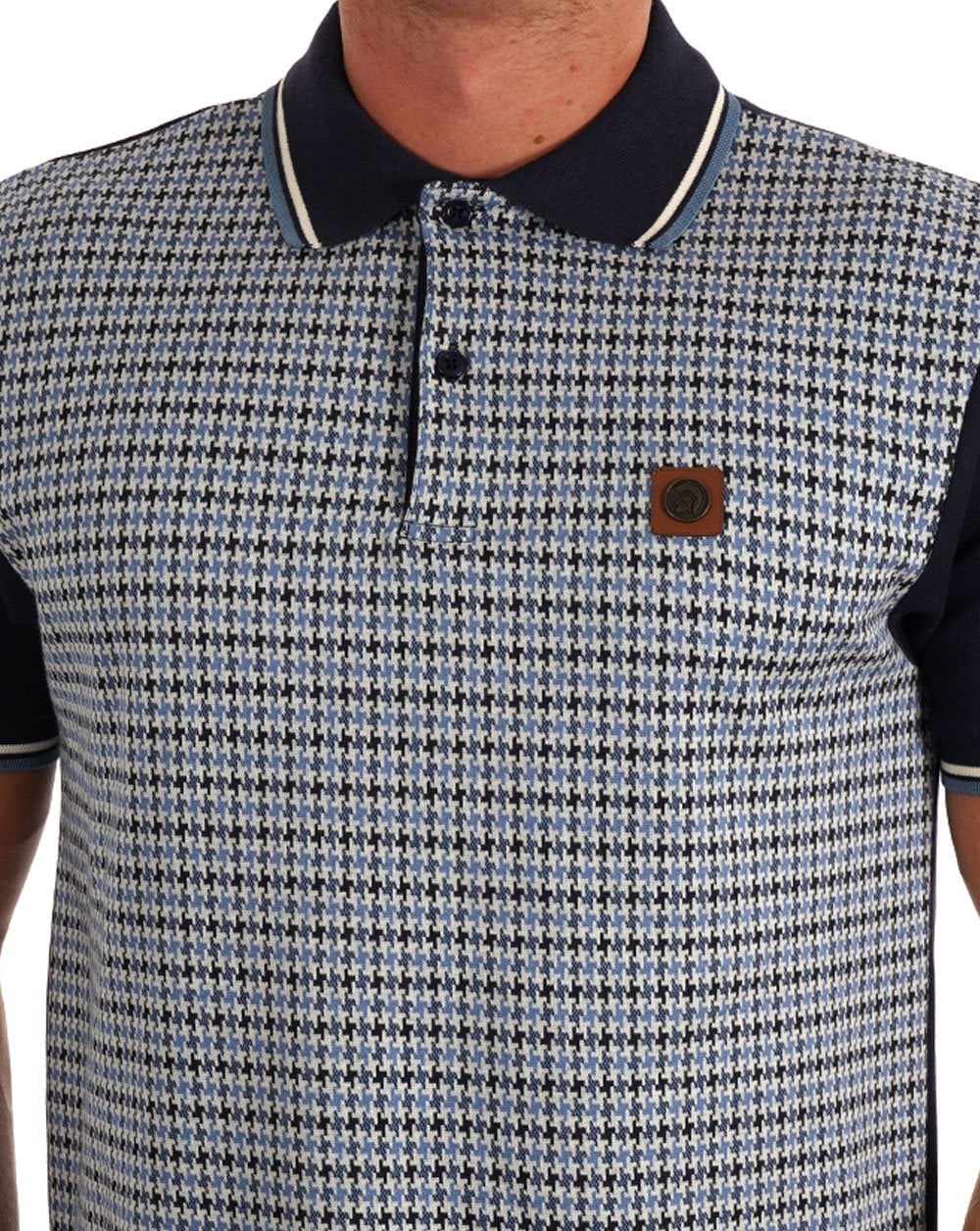 Trojan Houndstooth Panel Polo Navy - Image 3