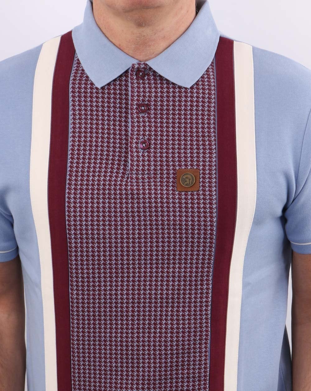 Trojan Houndstooth Panel Polo Shirt Sky - Image 2