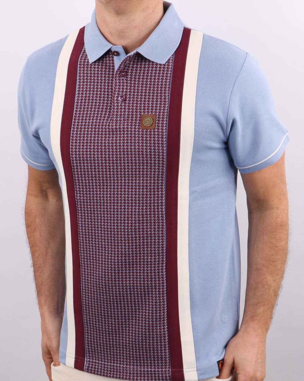 Trojan Houndstooth Panel Polo Shirt Sky - Image 3
