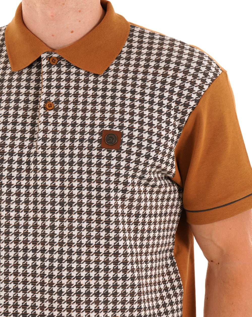 Trojan Houndstooth Panel Polo Tan - Image 2