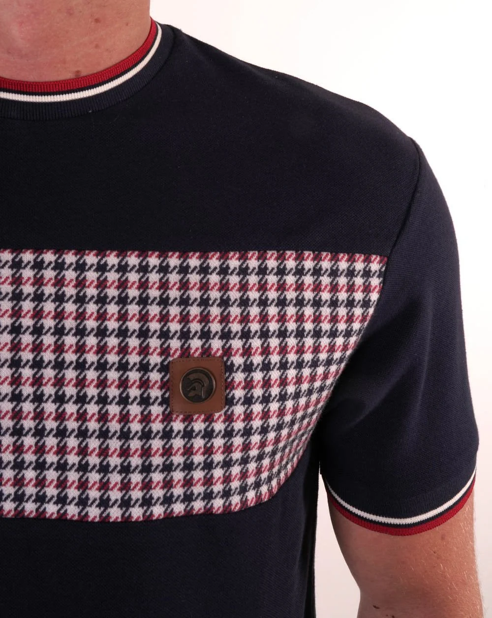 Trojan Houndstooth Panel T Shirt Navy - Image 2