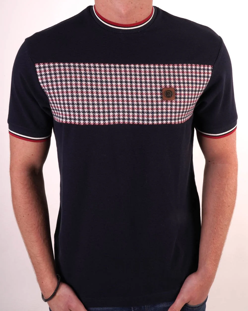 Trojan Houndstooth Panel T Shirt Navy - Image 3