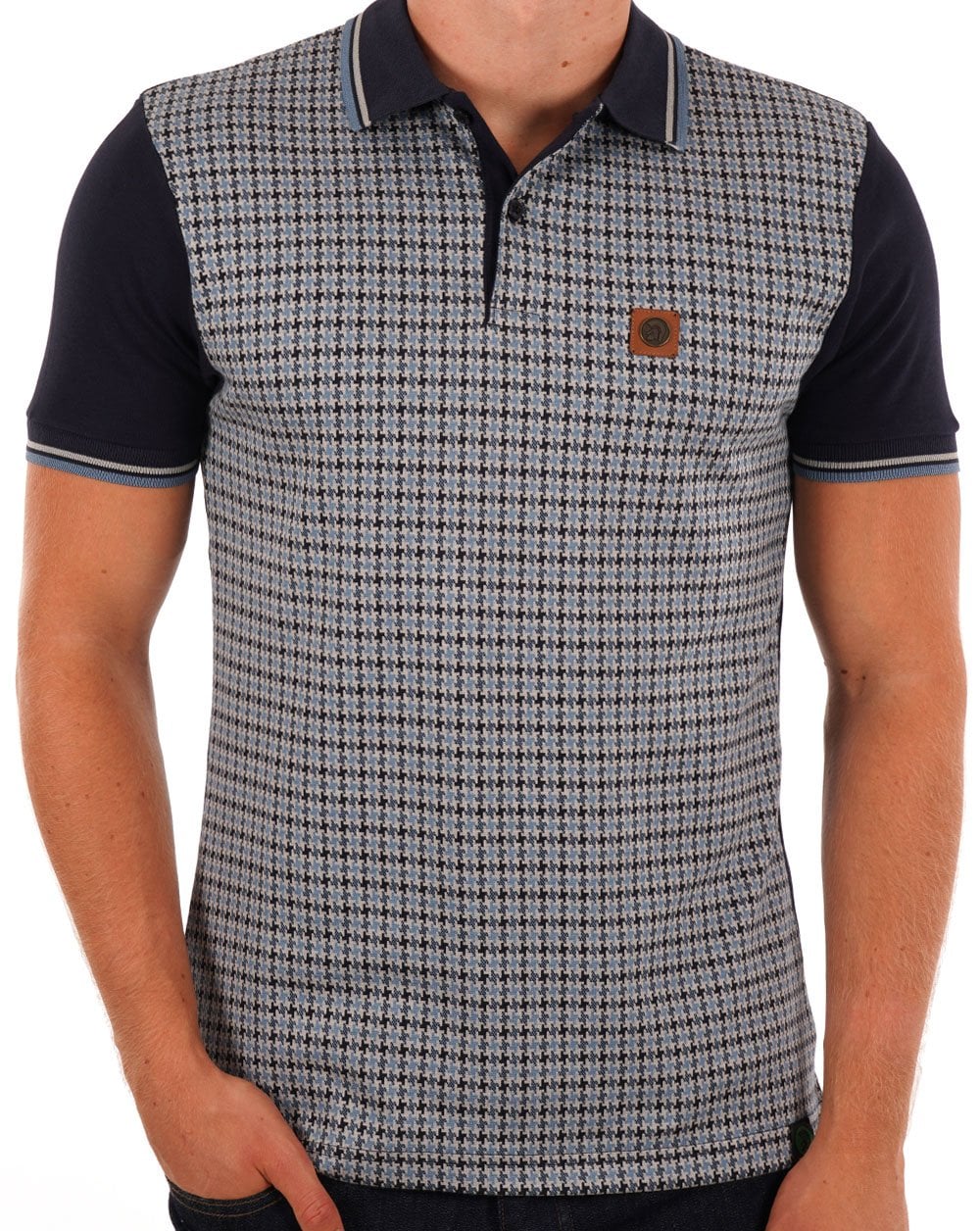 Trojan Houndstooth Polo Navy - Image 3